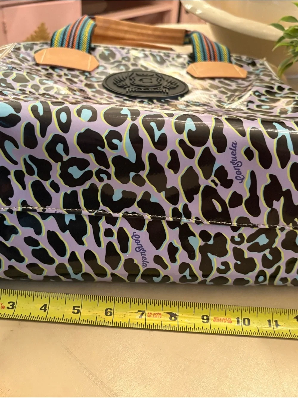 Leopard Print Tote Bag with Rainbow Straps - Multicolor
